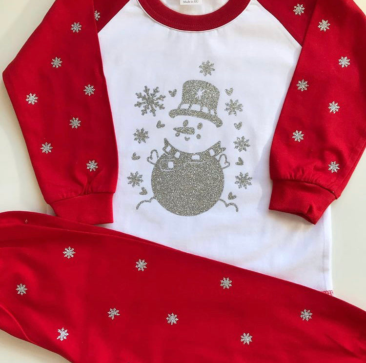 Personalised Glitter Snowman Christmas Pyjamas | Customised Christmas PJs image 2