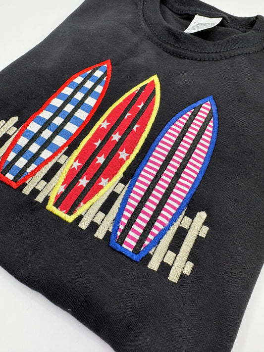 Kids Surfboard T-Shirt – Three Surfboards Appliqué & Embroidery – Handmade Funki Kids Shirt