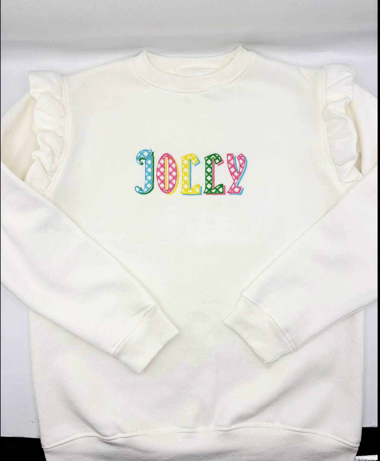 Jolly Frill Christmas Jumper – Bright Embroidered Shoulder-Frill jumper