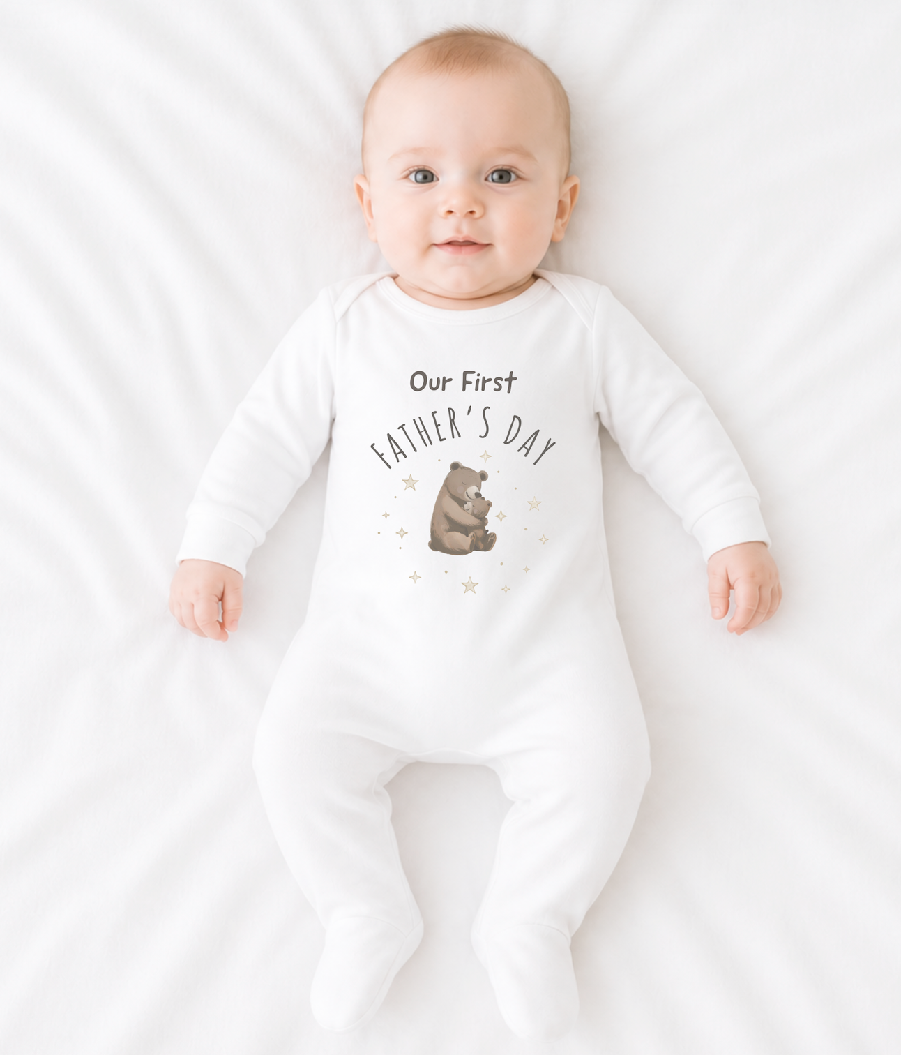 Our First Father's Day Bear Design Baby SleepSuit