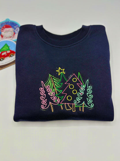 Adult Embroidered Swirly Embroidered Christmas Trees sweater image 2