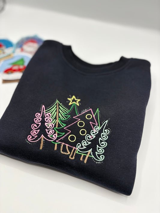 Kids - Embroidered Swirly Embroidered Christmas Trees sweater image 0