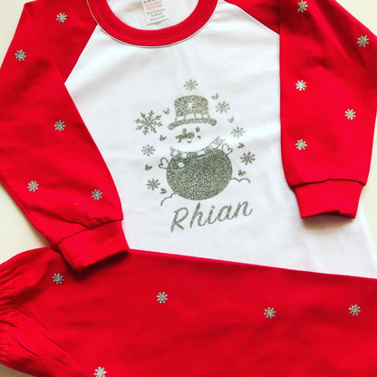 Personalised Glitter Snowman Christmas Pyjamas | Customised Christmas PJs image 0