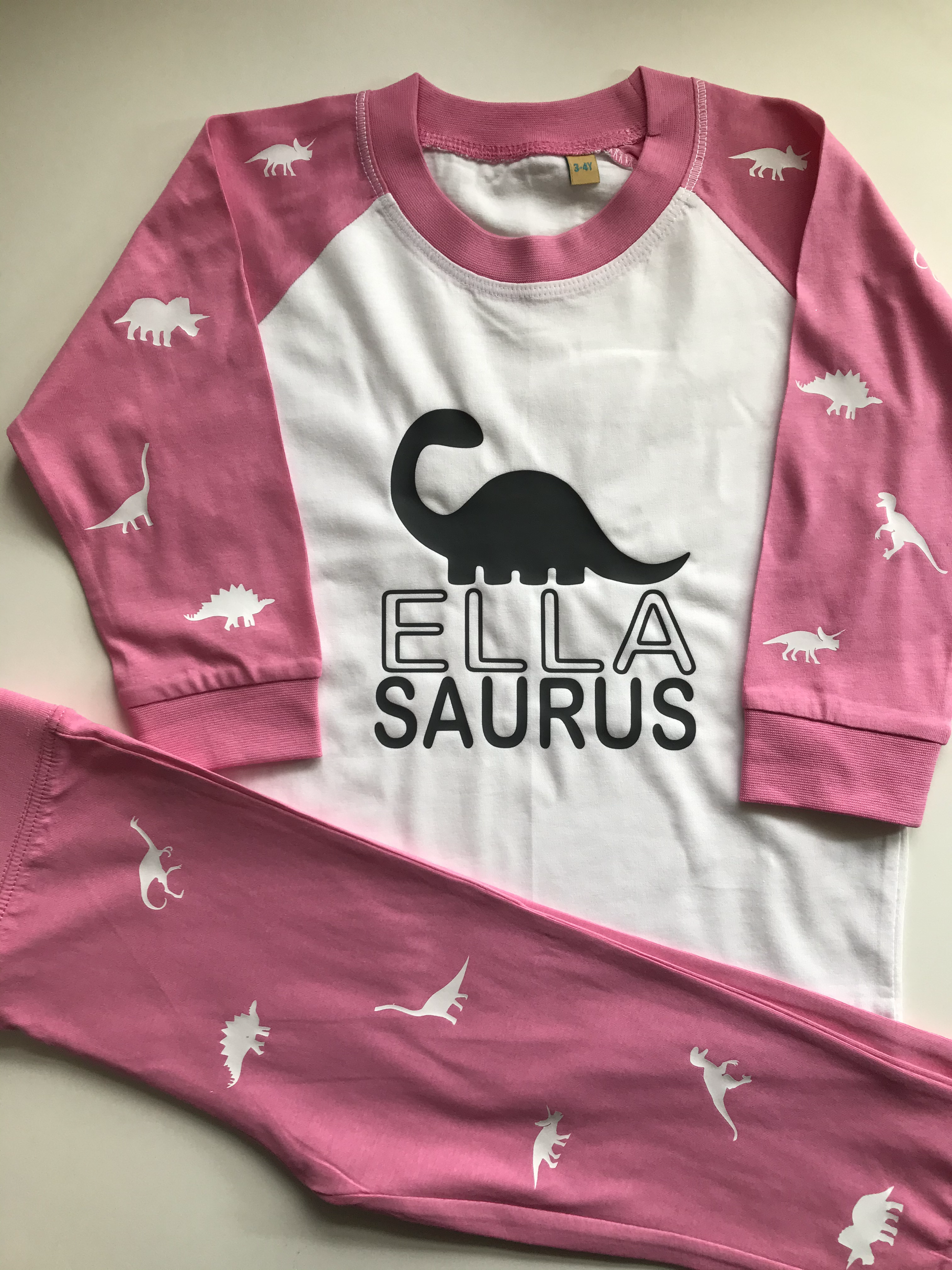 Personalised Dinosaur Name Saurus pyjamas/ Baby/Kids /Text Pyjamas | PJs | image 3