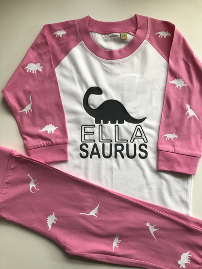 Personalised Dinosaur Name Saurus pyjamas/ Baby/Kids /Text Pyjamas | PJs | image 3