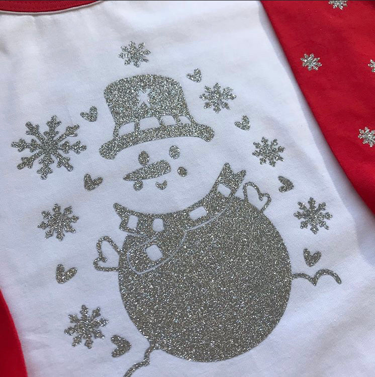 Personalised Glitter Snowman Christmas Pyjamas | Customised Christmas PJs image 1