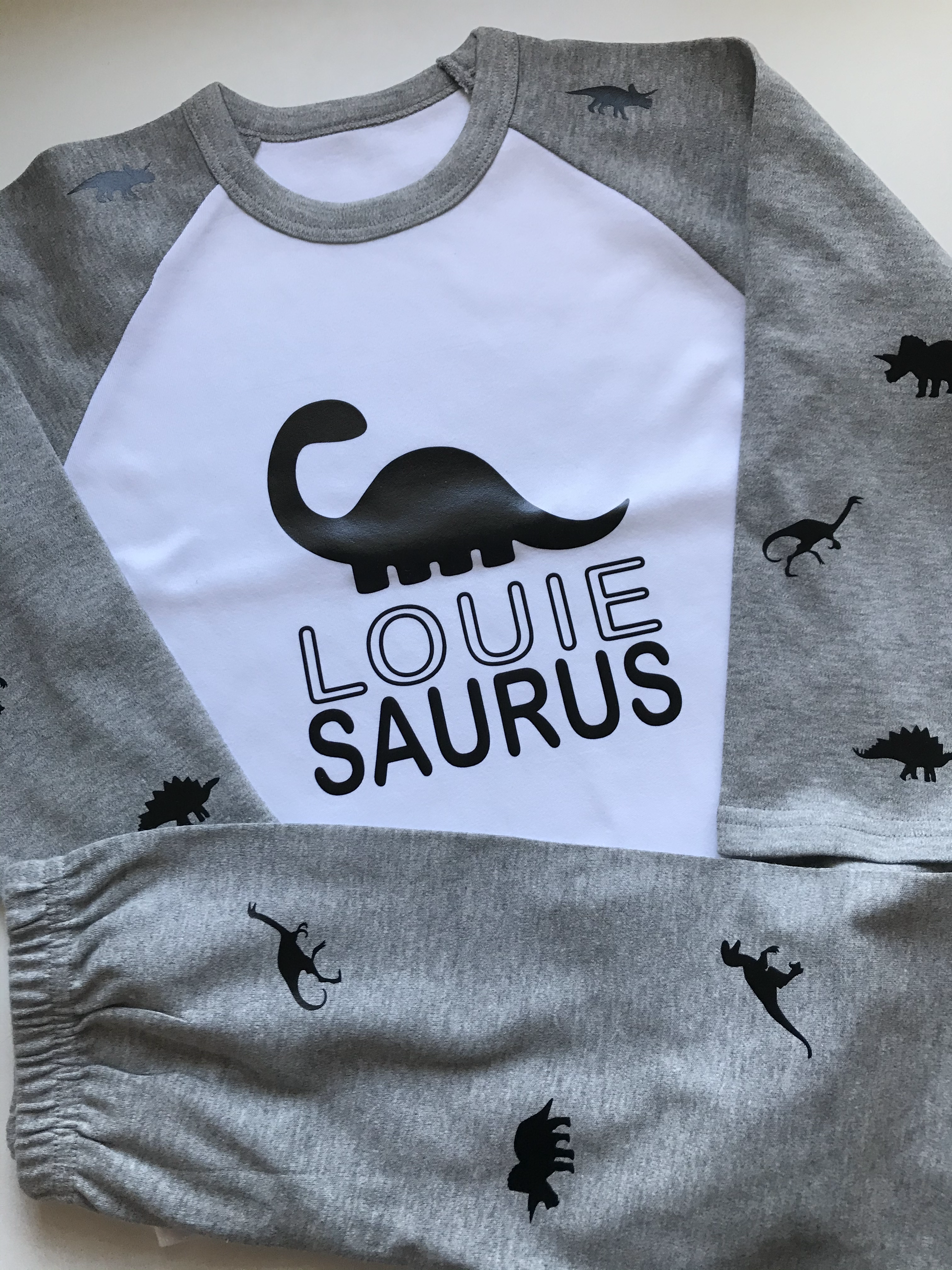 Personalised Dinosaur Name Saurus pyjamas/ Baby/Kids /Text Pyjamas | PJs | image 1
