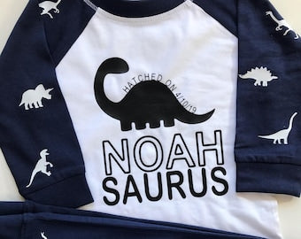 Personalised Dinosaur Name Saurus pyjamas/ Baby/Kids /Text Pyjamas | PJs | image 0