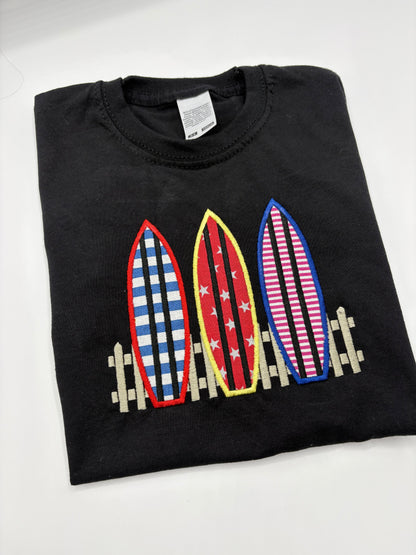 Kids Surfboard T-Shirt – Three Surfboards Appliqué & Embroidery – Handmade Funki Kids Shirt