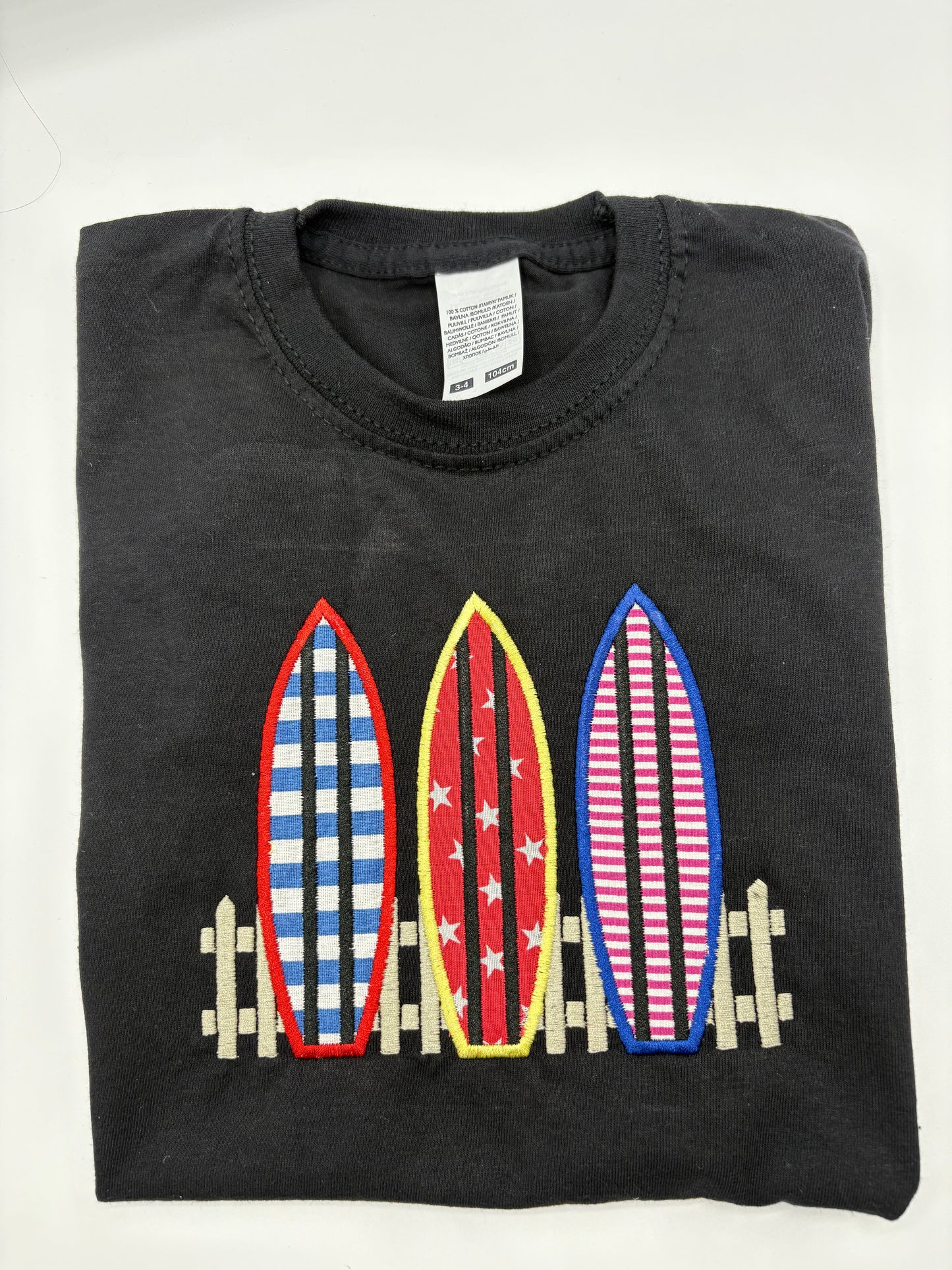 Kids Surfboard T-Shirt – Three Surfboards Appliqué & Embroidery – Handmade Funki Kids Shirt