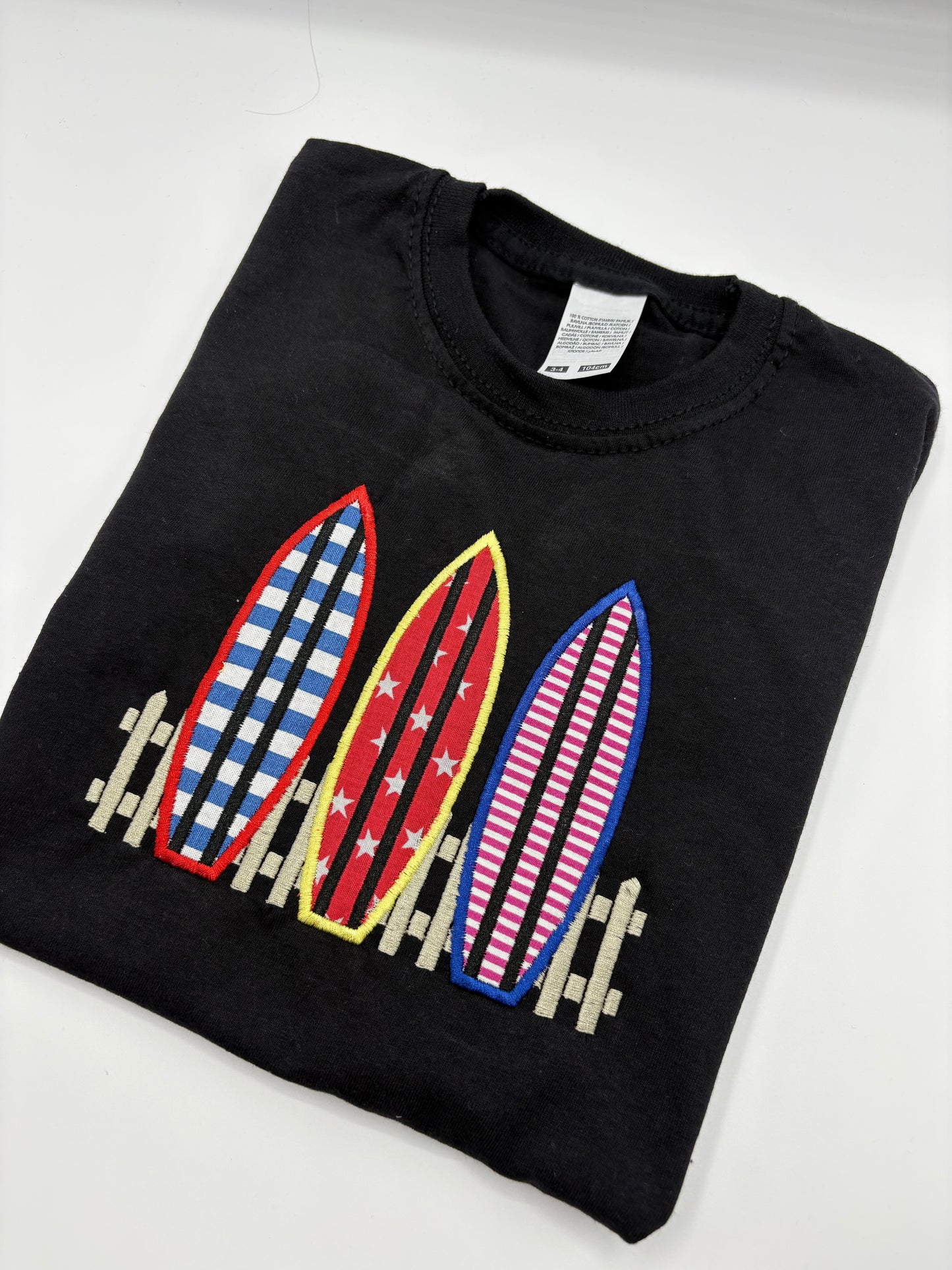 Kids Surfboard T-Shirt – Three Surfboards Appliqué & Embroidery – Handmade Funki Kids Shirt