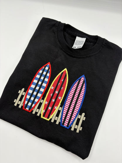 Kids Surfboard T-Shirt – Three Surfboards Appliqué & Embroidery – Handmade Funki Kids Shirt