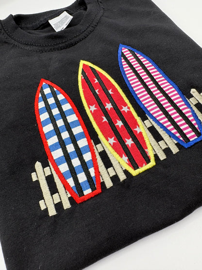 Kids Surfboard T-Shirt – Three Surfboards Appliqué & Embroidery – Handmade Funki Kids Shirt
