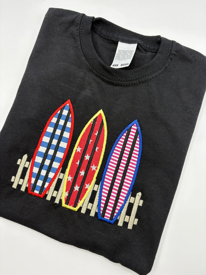 Kids Surfboard T-Shirt – Three Surfboards Appliqué & Embroidery – Handmade Funki Kids Shirt