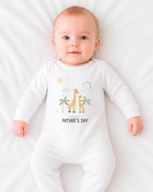 Giraffe Themed 1st Father's Day Baby Sleepsuit