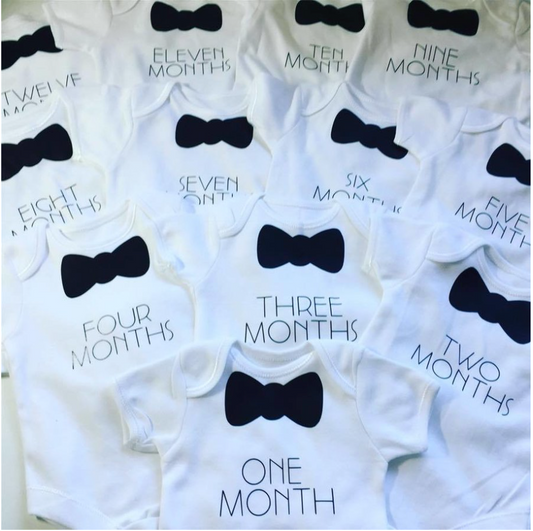 Black Bow Tie Milestone Vest Set | Customised Baby Gift image 0