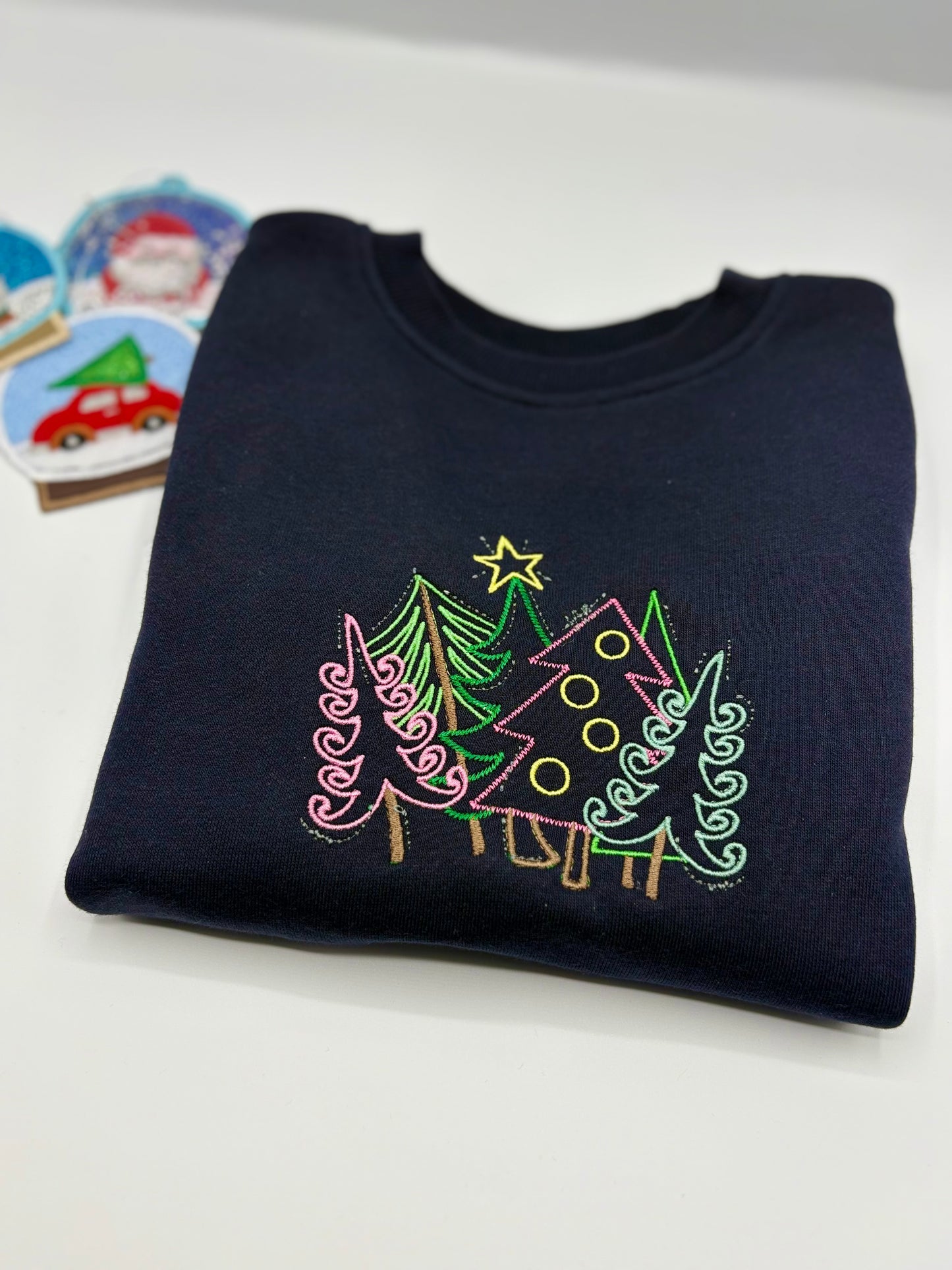 Adult Embroidered Swirly Embroidered Christmas Trees sweater image 1