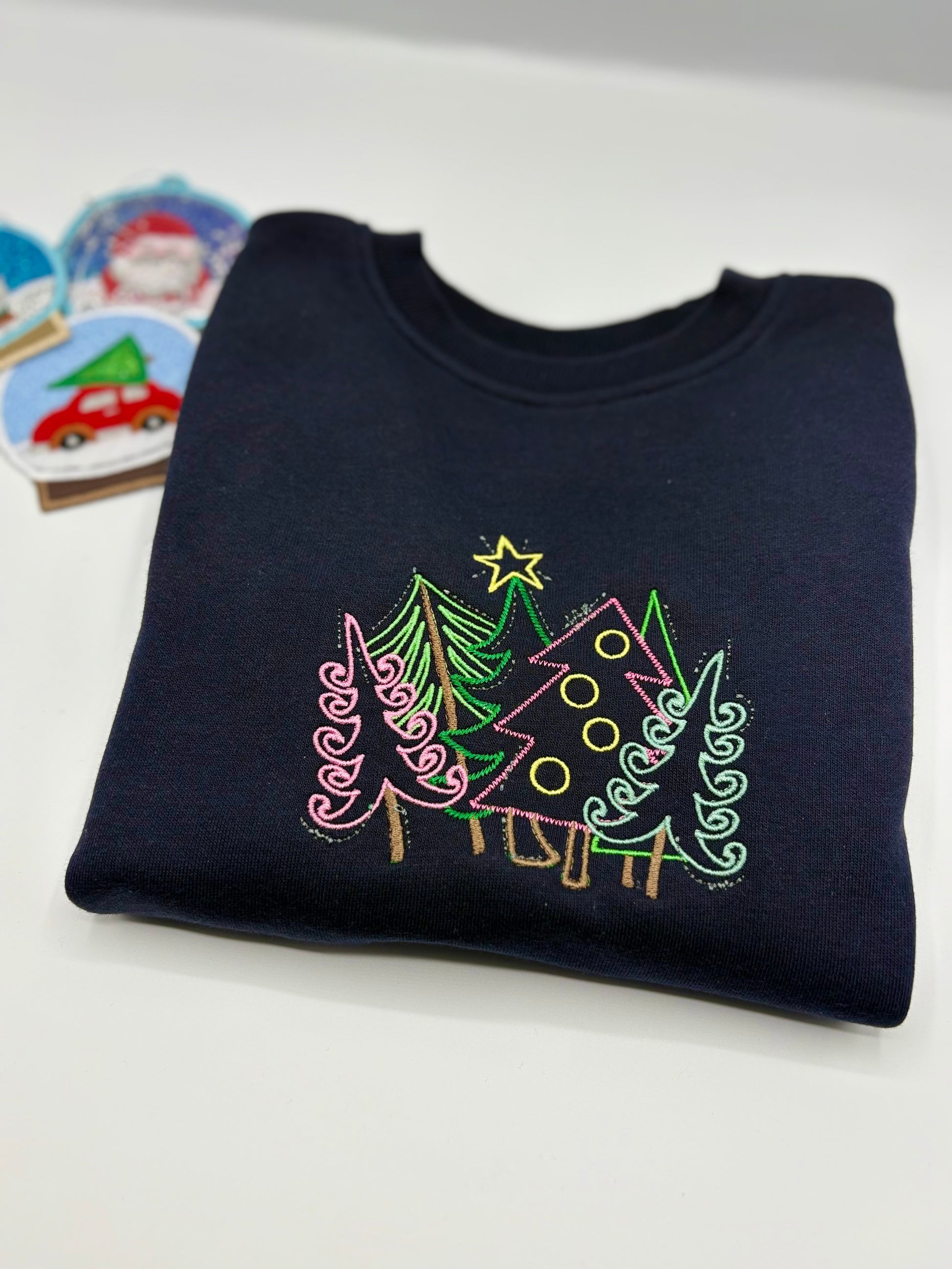 Adult Embroidered Swirly Embroidered Christmas Trees sweater image 1