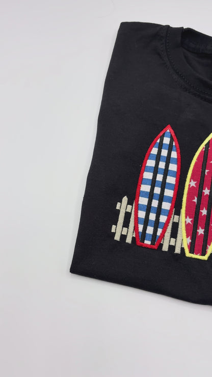 Kids Surfboard T-Shirt – Three Surfboards Appliqué & Embroidery – Handmade Funki Kids Shirt